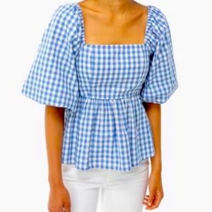 English Factory gingham puff sleeve top